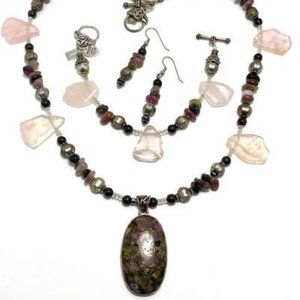 Handmade Jewelry Set by Surdigirl - Tourmaline & Rose Quartz